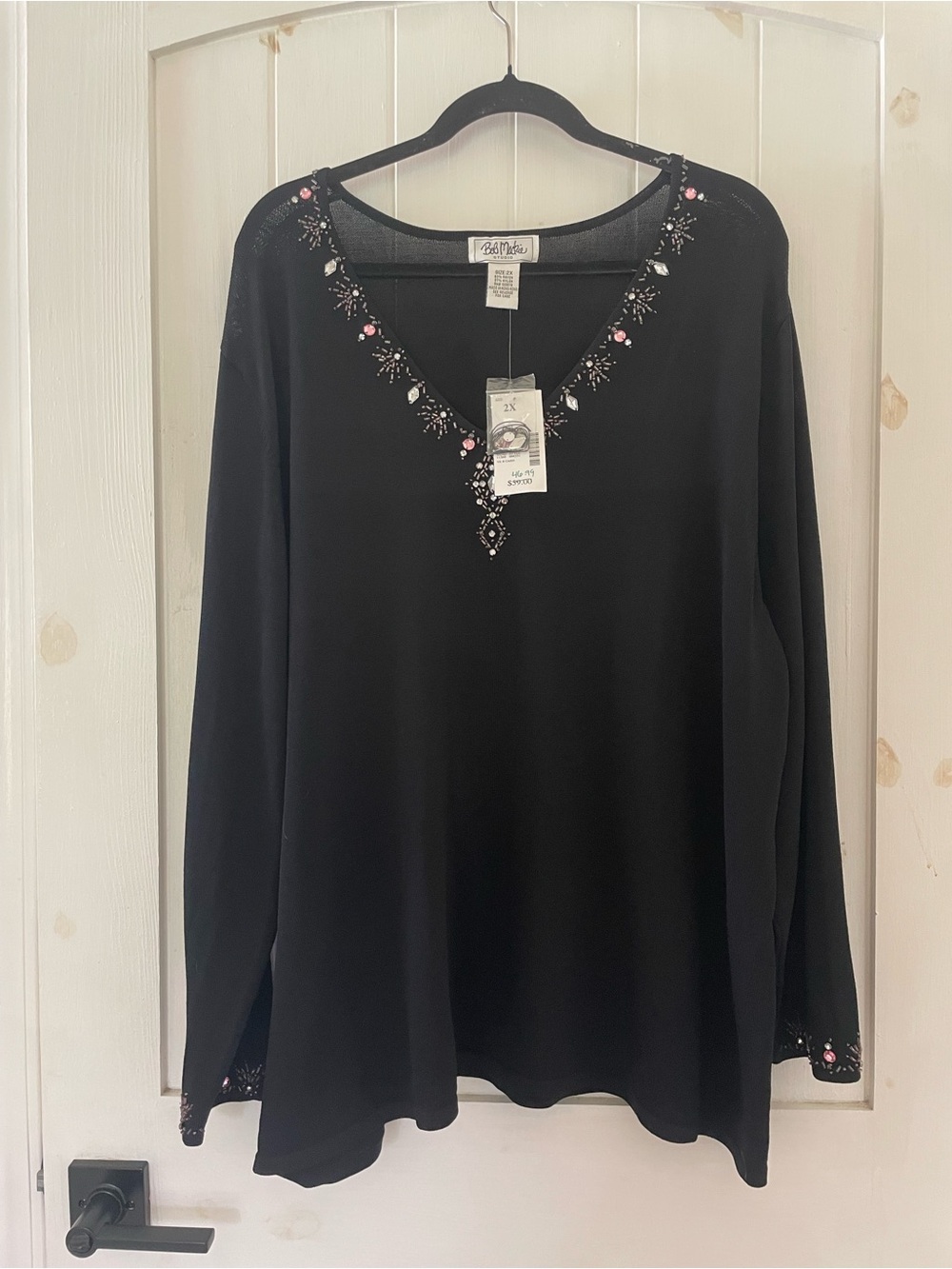 New with tag Black Embellished V-Neck Women's Top blouse Bob Mackie size plus 2X